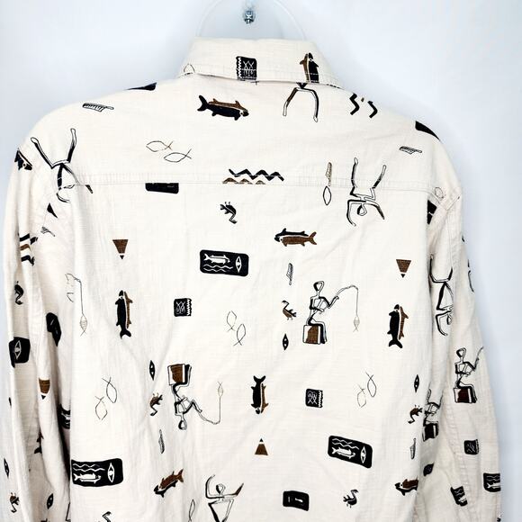 Chico's Design Vintage Tan Egyptian Hieroglyph  Fishing Print Jacket Size M - Picture 12 of 14